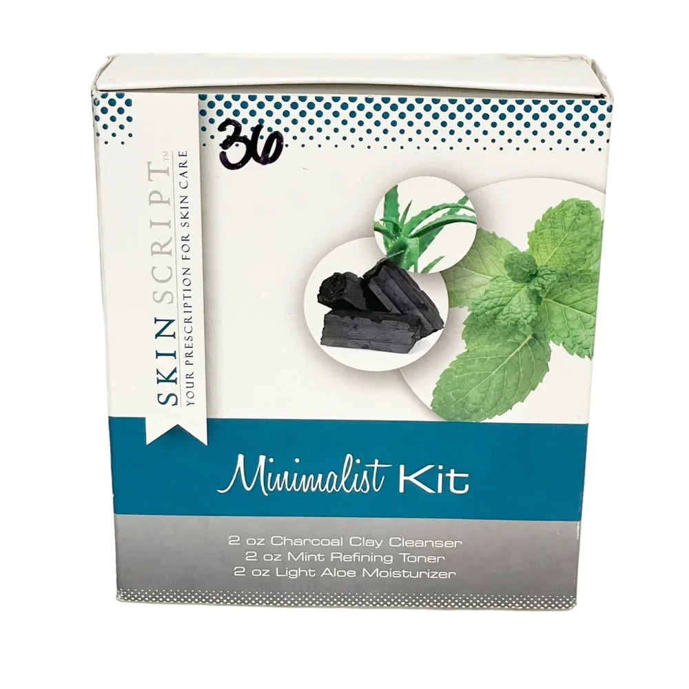 Skin Script Minimalist Kit Cleanser Toner Moisturizer‎ Face Beauty NEW Charcoal